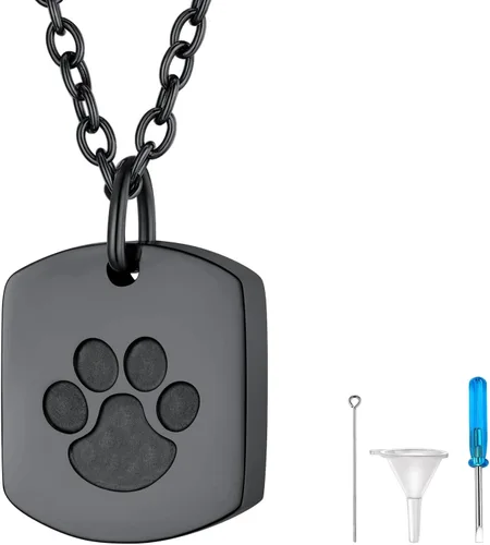 Vista 262 de FindChic Collares personalizados con urna para cenizas, barra vertical, gato, luna, reloj de arena, garra de perro, acero inoxidable, chapado en oro