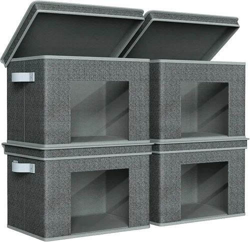 Vista 11 de Univivi Cajas de Almacenamiento de Tela Plegables Grandes Contenedores de Almacenamiento con Tapas [Paquete de 4] Cubos de Almacenamiento Plegables
