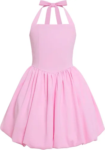 Vista 12 de IBTOM CASTLE Vestido de niña adolescente con cuello halter y lazo en la Negro