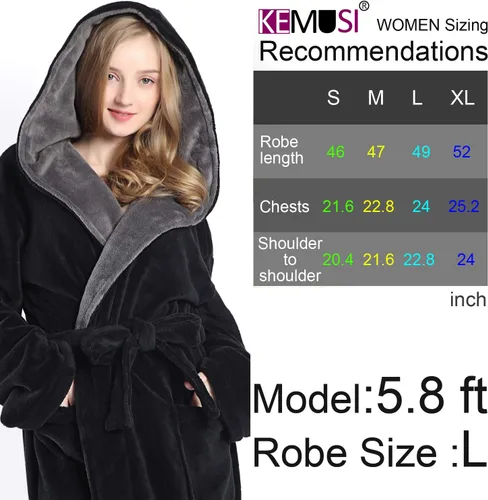 Vista 3 de KEMUSI Bata de baño tipo kimono largo con capucha para mujer, diseño de espiga, cómodo camisón cálido de longitud completa