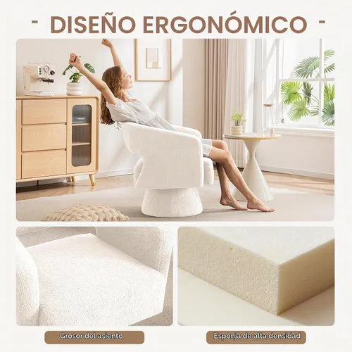 Vista 6 de ClinQ Juego de 1 silla giratoria de barril giratorio, sillas giratorias redondas tapizadas de peluche de gran tamaño, moderna y lujosa silla