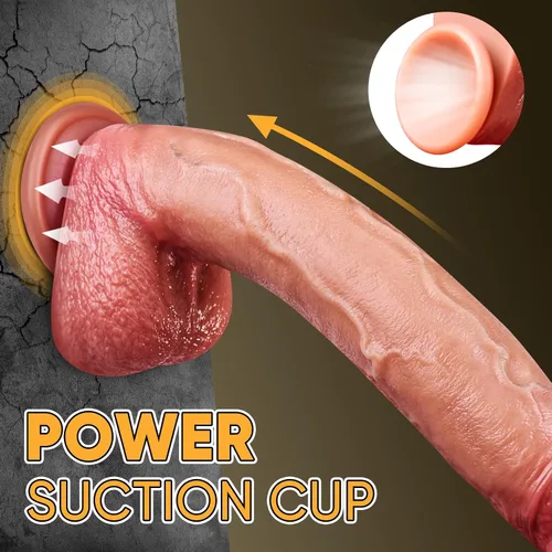 Vista 3 de Juguetes sexuales de 9.8 pulgadas con prepucio móvil para adultos, consolador de silicona de color carne para estimulación clitorial vaginal/anal