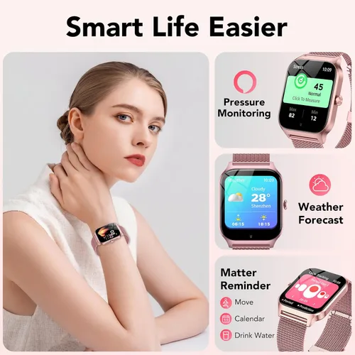 Vista 9 de Reloj inteligente para mujer, responder/hacer llamadas, voz AI, reloj inteligente HD de 1.85 pulgadas compatible con iPhone/Samsung/Android, más
