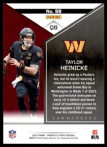 Vista 2 de Football Trading Card NFL 2022 Panini Rookies and Stars #98 Taylor Heinicke NM Near Mint Commanders