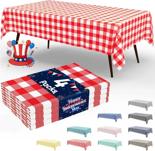 Vista 59 de Smiry Paquete de 3 Manteles Desechables de Cuadros Gingham Color Caqui - 54" x 72" Mantel de Plástico de Servicio Pesado, Cubiertas de Mesa