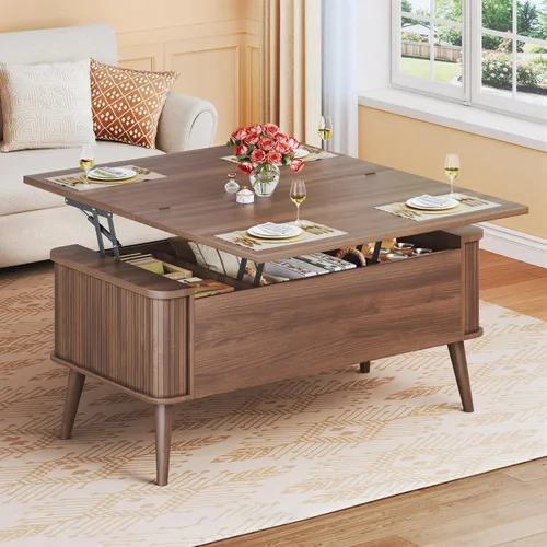 Vista 10 de HUAHUU Mesa de centro elevable de 40 pulgadas con almacenamiento, mesa de centro cuadrada 4 en 1 con compartimento oculto y estante abierto y 2