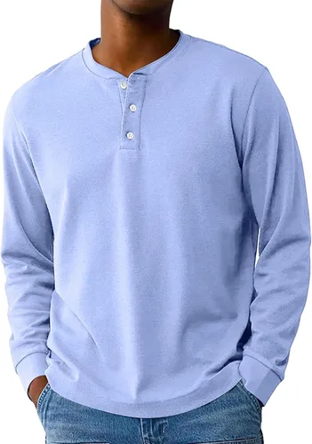 Vista 23 de Camisas de verano para hombre, camiseta Henley de manga larga con botones, estilo casual, M-3XL