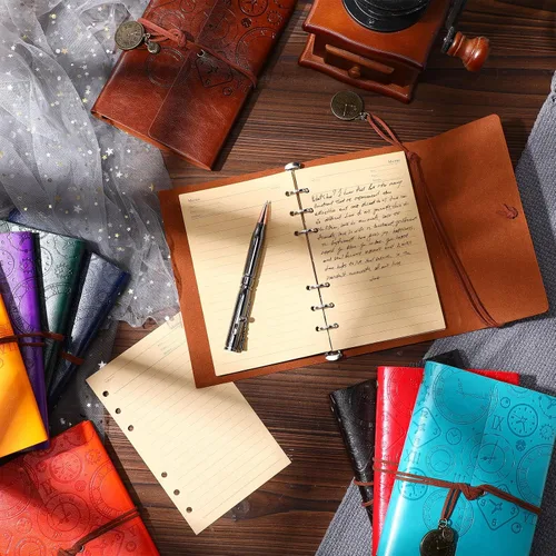 Vista 4 de Glenmal Paquete de 10 cuadernos de piel sintética recargables, diario de escritura de viaje, diario vintage, regalo de Navidad para mujeres