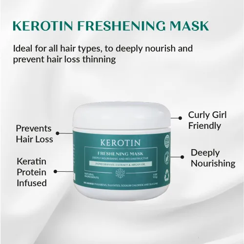 Vista 2 de Mascarilla refrescante de queratina, tratamiento reparador de queratina natural para cabello seco y dañado - Acondicionamiento profundo con aceite