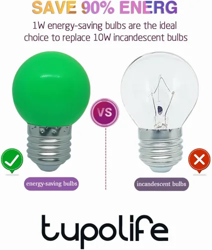 Vista 3 de Bombilla de luz CC de 12 V, bombillas LED de bajo voltaje, verde de 1 W G14 G45 Mini Globe E26, luces nocturnas de colores, equivalente a 10 W