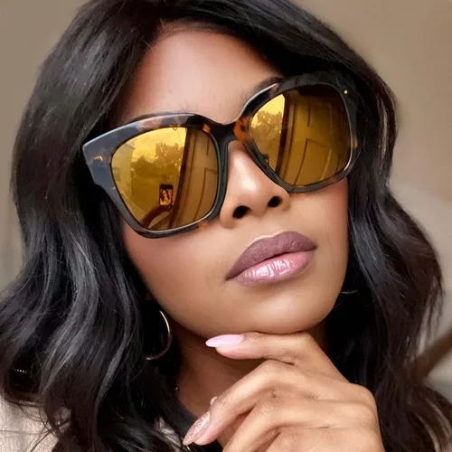 Vista 9 de DIFF Bella II - Gafas de sol cuadradas de gran tamaño para mujer, protección UV400, marco negro de moda