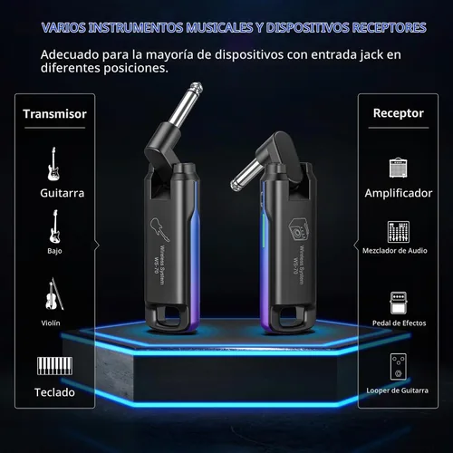 Vista 2 de LEKATO Sistema Inalámbrico de Guitarra UHF Transmisor y Receptor Inalámbrico de Guitarra Recargable Transmisor y Receptor de Audio Inalámbrico