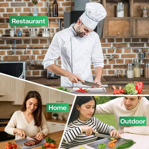 Vista 6 de Tablas de cortar de acero inoxidable para cocina, acero inoxidable 304 de grado alimenticio, tabla de cortar no tóxica de doble cara, tablas
