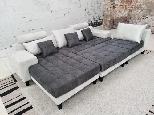 Vista 5 de Stendmar Juego de 4 sofás seccionales modernos de tela de microfibra en forma de L, S150CLG (cara a la izquierda, 2 tonos gris/gris oscuro)