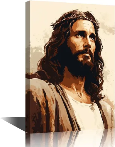 Vista 23 de Lienzo decorativo para pared de sala de estar, impresión retro con luz de esperanza de Jesús, 1 panel, póster de lienzo moderno para dormitorio