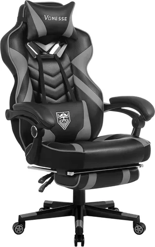 Vista 11 de Vonesse Silla de juegos, silla de oficina grande y alta con reposapiés y masaje, sillas de juegos para adultos con soporte lumbar, silla ergonómica