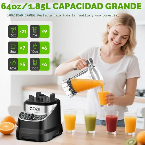 Vista 4 de COZII - Licuadora profesional de 2000 W, 64 onzas, batidora de batido de encimera, taza de 21 onzas 7 Presets Blenders for Kitchen,Smoothies/Ice
