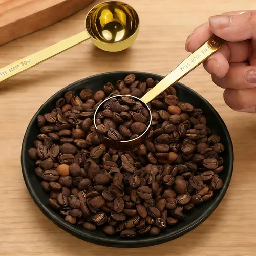 Vista 5 de Juego de 4 cucharas de café doradas de acero inoxidable, 2 unidades, 1 cucharada (0.5 fl oz) y 2 unidades, 1 cucharada (1 cucharada de 1.0 fl oz)