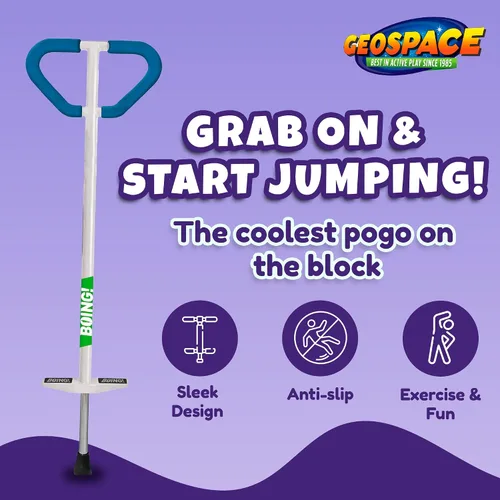 Vista 3 de Geospace Pogo Stick de Air Kicks para jinetes de 90 a 160 libras (azul)