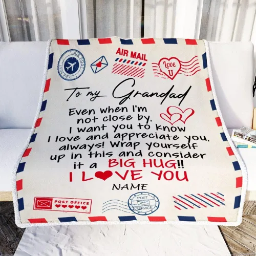 Vista 2 de Manta de forro polar personalizada con texto en inglés «To My Grandad» de Grandkids I Love You Hugs con texto en inglés «To My Grandad»
