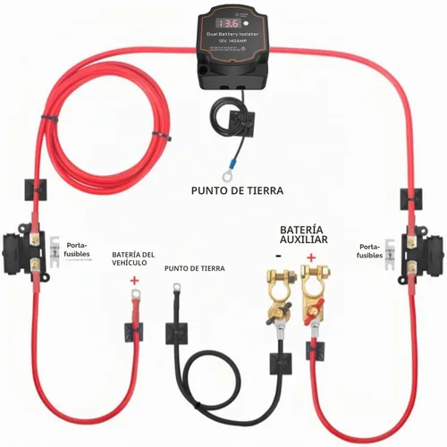 Vista 5 de Kit de aislador de batería dual AULESSE de 3m, aislador de batería de 140Amp, kit de 12V, relé de carga dividida, modos manual/auto, relé VSR