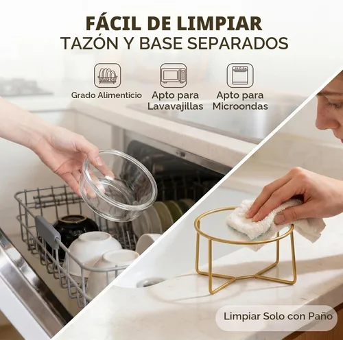 Vista 6 de Cuenco elevado de vidrio pequeño inclinado para gatos y perros, plato elevado para comida para gatos, plato de agua para mascotas, cuencos