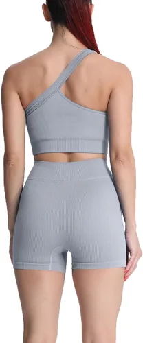 Vista 4 de Aoxjox Conjuntos de 2 piezas para mujer, yoga, gimnasio, fitness, actividad activa, camiseta corta sin mangas, cintura alta, sin costuras, conjuntos