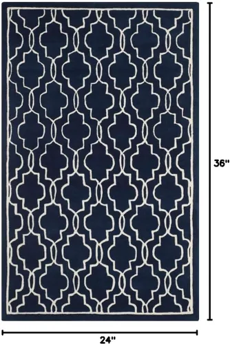 Vista 2 de SAFAVIEH Chatham Collection CHT723C - Alfombra decorativa de lana geométrica de alta calidad, hecha a mano, 2 x 3 pies, color azul oscuro/marfil