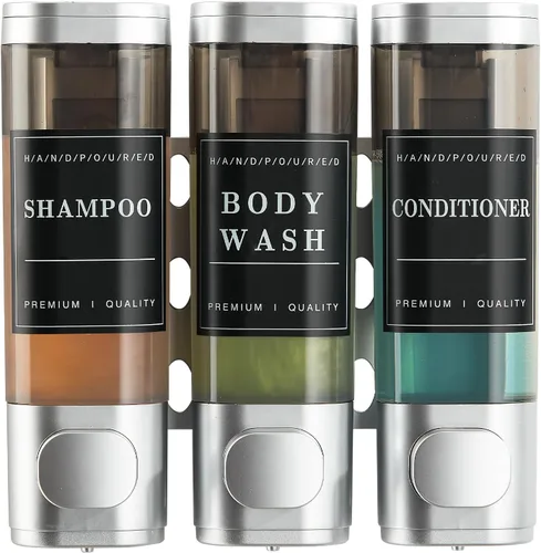 Vista 14 de Dispensador de champú y acondicionador de baño, dispensador de jabón de ducha montado en la pared, dispensador de champú para pared de ducha, sin