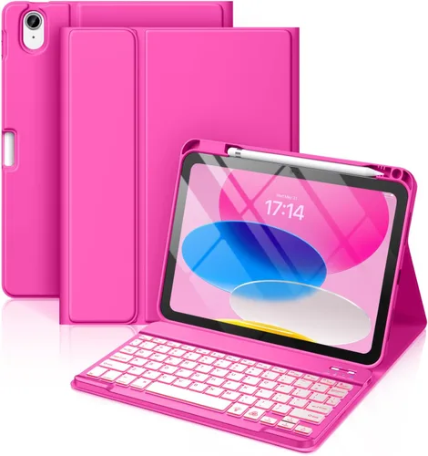Vista 22 de Hamile Funda para iPad de 11ª y 10ª Generación con Teclado - Funda de Teclado Folio Inalámbrico Desmontable con Retroiluminación de 7