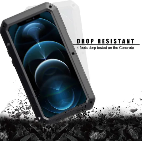 Vista 5 de Funda protectora de cuerpo completo para iPhone 12, resistente a los golpes, funda de metal de aleación de aluminio con protector de pantalla Negro