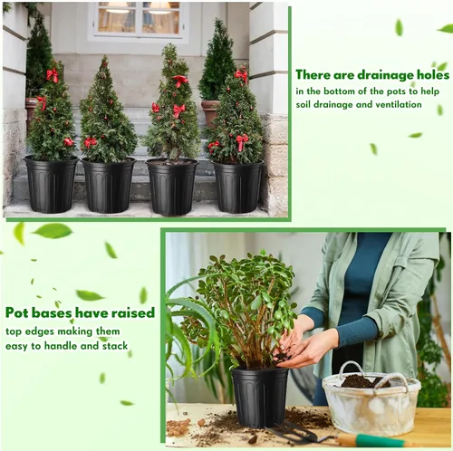 Vista 5 de FoldTier 300 macetas de 2 galones y 1 galón para plantas de vivero, macetas de plástico flexible a granel con orificio de drenaje, etiqueta