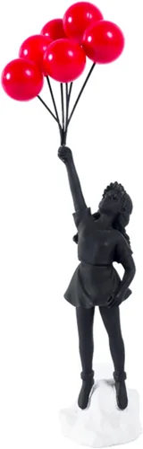 Vista 7 de Estatua de niña de globo volador, figura de resina, escultura artesanal, esculturas de arte moderno para decoración del hogar, tema anti-guerra