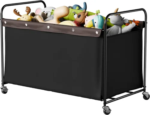 Vista 10 de StorageWorks Caja de juguetes con ruedas para niños, baúl grande de almacenamiento y organizador de juguetes de 135 litros, caja de juguetes de Beige