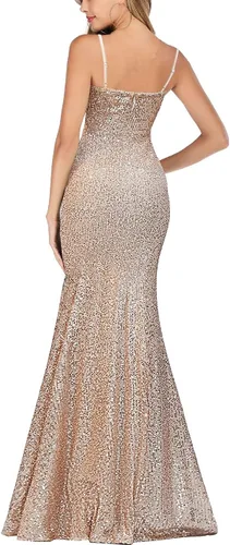 Vista 2 de A ARFAR Vestido de fiesta para mujer, con tirantes esfagetti, vestido de fiesta de lentejuelas, sexy, con cuello en V, formal, vestido largo