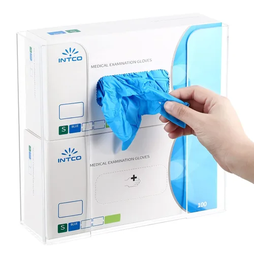 Vista 4 de Weysat 2 unidades de soporte de acrílico para guantera, dispensador de guantes para montaje en pared, estante acrílico transparente, dispensador