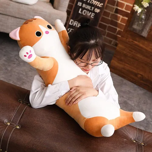 Vista 6 de Almohada larga de felpa de gato, suave, peluche, diseño de animales