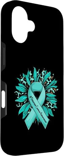 Vista 3 de Leopard Sunflower Teal Ribbon Ovarian Cancer Awareness Case for iPhone 16