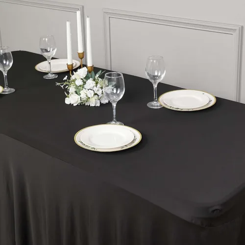 Vista 3 de Efavormart - Falda de mesa rectangular de una pieza de elastano de 6 pies, color negro, con volantes