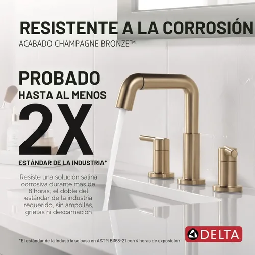 Vista 4 de Delta Nicoli - Grifo de baño de oro cepillado con rociador, grifo de fregadero de baño de 8 pulgadas con 3 agujeros y rociador extraíble, desagüe