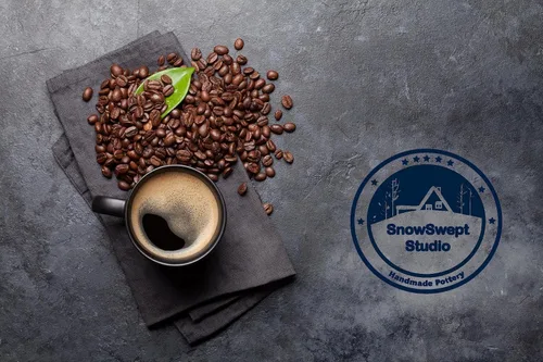 Vista 5 de Taza de café de cerámica hecha a mano - Remolino marrón 14oz