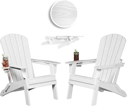 Vista 36 de Plawdlik Juego de 10 sillas plegables Adirondack con textura de madera, HDPE pesado para todo tipo de clima, juego cómodo junto a la piscina, patio