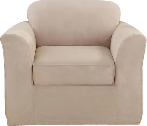 Vista 41 de SURE FIT funda para silla con alas y cojín en T de gamuza suave, de una pieza, ajuste relajado, poliéster, lavable a máquina, color chocolate