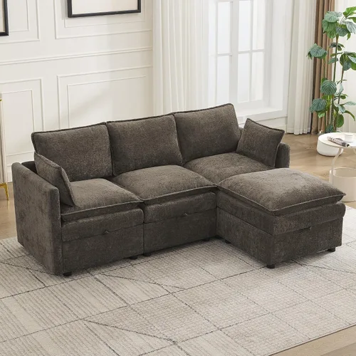 Vista 65 de Otomana cuadrada grande de 27 pulgadas con almacenamiento, reposapiés tapizado moderno con patas antideslizantes para sofá, mesa de café, sala