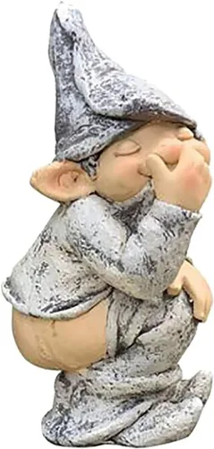 Vista 6 de Pooping - Estatua de gnomo de jardín, estatua traviesa y divertida para exteriores, figuras de jardín de elfos, decoración de césped, esculturas