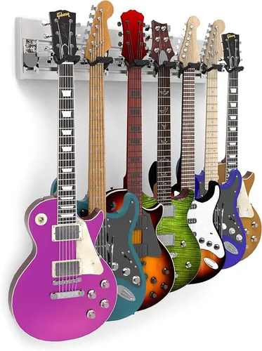 Vista 18 de DLDIRECT DiamondLife - Soporte de pared para guitarra color rojo cereza de 48 pulgadas, 3 perchas cromadas con bloqueo de seguridad acolchado