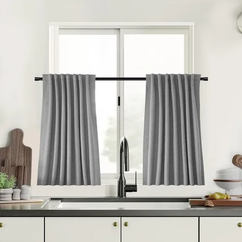 Vista 66 de UHITECH Cortinas cortas de lino de 24 pulgadas de largo para ventanas pequeñas de granja, cortinas opacas modernas para sala de estar, pestañas
