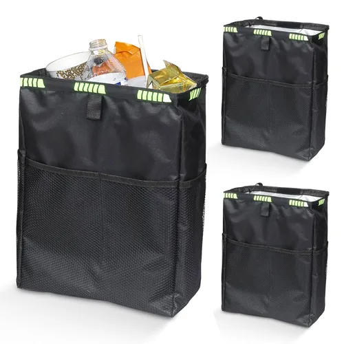 Vista 9 de Basurero para automóvil de 3.5 galones, bolsa de basura ultra grande para colgar, organizador de capacidad y almacenamiento con correas ajustables
