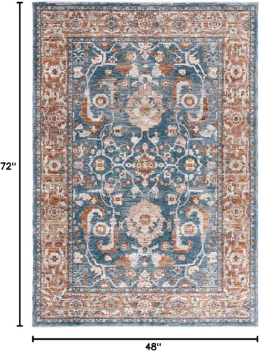 Vista 2 de SAFAVIEH Heirloom Collection - Alfombra de área de 4 x 6 pies, color azul/óxido, diseño geométrico, antideslizante, ideal para zonas de alto tráfico