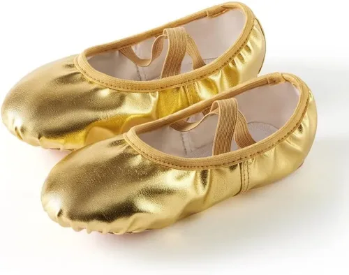 Vista 5 de Zapatillas de ballet de cuero con lunares para el vientre, zapatos de danza con suela dividida para gimnasia y yoga